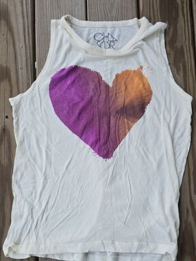 Chaser White Tank with Purple and Orange Heart Graphic